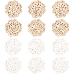 BENECREAT 16PCS 2 Color Crochet Lace Appliques, Handmade Crochet Lace Appliques for DIY Sewing Crafts, Flowers, Handmade Polyester Knitted Jewelry Accessories