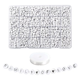 Honeyhandy DIY Jewelry Making Kits, Including 1920Pcs Flat Round Acrylic Letter A~Z and Heart & Star Plating Beads, Elastic Crystal Thread, White, Beads: 1920pcs/box