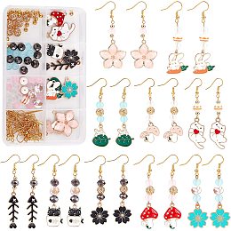 SUNNYCLUE 1 Box DIY 10 Pairs Sakura Enamel Charms Easter Rabbit Earrings Making Kit Bunny Charms for Jewelry Making Cat Mushroom Fish Bone Charm Faceted Glass Bead Filigree Beads Women Instruction