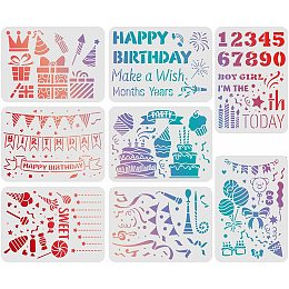 FINGERINSPIRE 8pcs Bithday Party Drawing Painting Stencils Templates (11.6x8.3inch) Bithday Theme Templates Decoration Happy Bithday Drawing Stencil for Painting on Wood, Wall and Fabric