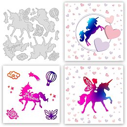 GLOBLELAND 11Pcs Dreamy Unicorn Hot Foil Plate for DIY Foil Paper Butterfly DIY Foil Embossing for Scrapbooking Decor Cards Making Matte Platinum