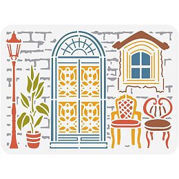 FINGERINSPIRE Door and Window Stencil for Painting 8.3x11.7inch Large Street Light Painting Stencil Reusable Chairs Plant Drawing Template Vintage Wall Stencil Daily Theme Template for DIY Crafts