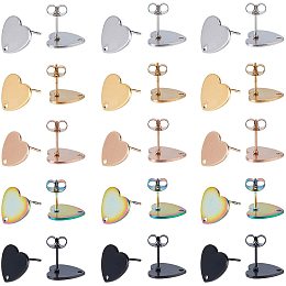 UNICRAFTALE 30pcs 5 Colors Heart Shape Stud Earring Stainless Steel Hypoallergenic Ear Stud Love Stud Earrings with Ear Nuts and 1.4mm Hole for DIY Earrings Jewelry Making