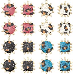 NBEADS 16 Pcs Leopard Print Alloy Pendants with ABS Pearl, 8 Styles Alloy Enamel Pendants Square Sun Shaped Metal Dangle Charms for Jewelry Making Necklace Bracelet Earring