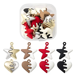 Arricraft 16Pcs 8 Style Spray Painted Alloy Pendants, Heart & Star, Mixed Color, 15~19.5x16~17x4mm, Hole: 1.4~1.6mm, 2pcs/style