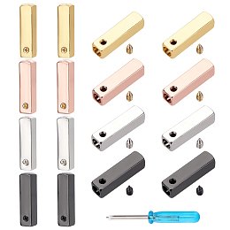 PandaHall Elite Rectangle Alloy Shoelace Buckle Connectors Sets, Capsule Shape Tie Shoe Lace Tie Locks Clips Ends, with Screwdriver, Mixed Color, 25x6x6mm, Hole: 2mm