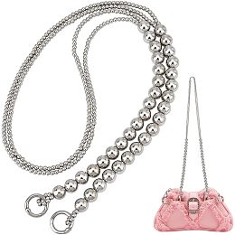 PandaHall Elite 43 Inch Pearl Bag Chain, Silver Pearl Purse Strap 14mm 5mm Beaded Bag Strap Acrylic Pearl Bead Handle Replacement Chain Long Handbag Chain with 23mm Spring Gate Rings for Crossbody Bag