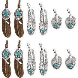 SUNNYCLUE 12Pcs 3 Styles Turquoise Charms Feather Charm Tibet Style Alloy Charm Feathers Lucky Healing Energy Gemstones Charm for Jewelry Making Charms DIY Necklace Earrings Bracelet Adult Crafts