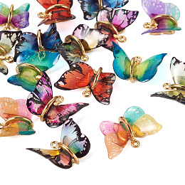 PandaHall Elite 16Pcs 8 Colors Transparent Resin Pendants, Butterfly Charms with Golden Plated Alloy Findings, Mixed Color, 17~18x21~24x7~7.5mm, Hole: 1.5mm, 2pcs/color