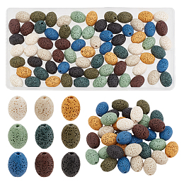 ARRICRAFT 81pcs 9 colors Natural Lava Rock Beads Strands, Dyed, Rice, Mixed Color, 15~15.5x11~11.5mm, Hole: 2mm, 9pcs/color