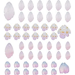 SUNNYCLUE 1 Box 80Pcs 4 Styles Flower Petal Charms Glass Petaline Flower Pendants with Glitter Powder Jewelry Charm Accessory for Women Beginners DIY Earring Bracelet Jewellery Making