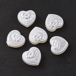 Honeyhandy ABS Plastic Imitation Pearl Beads, Heart with Flower, White, 17x18x6mm, Hole: 1.6mm, about 388pcs/500g