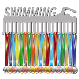 CREATCABIN Swimming Metal Medals Holder Sports Medals Display Hanger Rack Swimmers Athlete Awards Wall Mount Decor Frame Case with 20Pcs Hooks Winners Gifts for Gymnastics Runner Running Silver