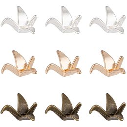 NBEADS 60 Pcs Paper Crane Shape Alloy Spacer Beads, Golden/Silver/Brown Metal 3D Japanese Gold Origami Crane Beads Loose Bracelet Connector Bird Beads with Container for DIY Jewelry Making