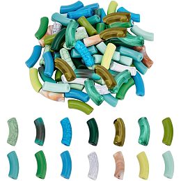 PandaHall Elite 84pcs Opaque Acrylic Tube Beads 14 Colors Bracelet Curved Beads Noodle Slide Beads Spacer Loose Beads Long Tube Charm Beads for Summer Bracelet Jewelry Making Craft Supplies