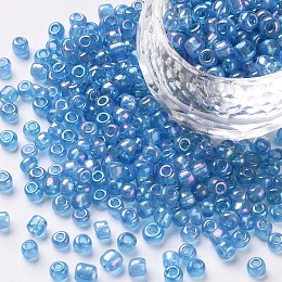 Honeyhandy Round Glass Seed Beads, Transparent Colours Rainbow, Round, Aqua, 4mm