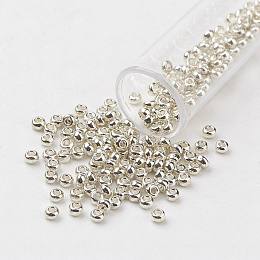 FGB 8/0 Round Glass Seed Beads, Dyed, Silver, 3x2mm, Hole: 1mm, about 10000pcs/pound