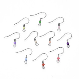 304 Stainless Steel Earring Hooks, Ear Wire, with Acrylic Beads and Horizontal Loop, Mixed Color, 19.5x18.5mm, Hole: 2mm, Pin: 0.6mm