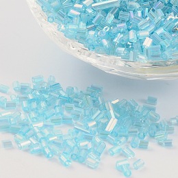 Honeyhandy 11/0 Two Cut Glass Seed Beads, Hexagon, Trans.Colours Rainbow, Sky Blue, Size: about 2.2mm in diameter, about 4500pcs/50g