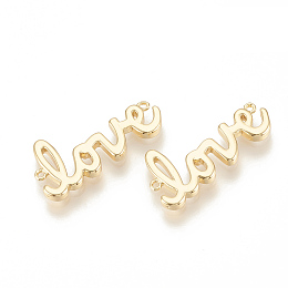 Honeyhandy Brass Links connectors, Word Love, Nickel Free, Real 18K Gold Plated, 25x11.5x2mm, Hole: 0.5mm