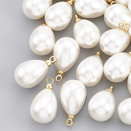 Honeyhandy ABS Plastic Imitation Pearl Pendants, with Brass Findings, teardrop, Real 18K Gold Plated, 13x8x8mm, Hole: 1.6mm