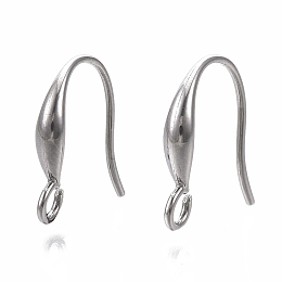 Honeyhandy 304 Stainless Steel Earring Hooks, Ear Wire, with Horizontal Loop, Stainless Steel Color, 14x11.5x3mm, Hole: 2mm, Pin: 1mm