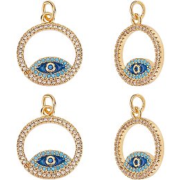 NBEADS 4 Pcs Cubic Zirconia Evil Eye Charms, Brass Micro Pave Charms CZ Charms Cubic Zirconia Charms Ring with Evil Eye Charms for Jewelry Making Bracelet Necklace Earrings