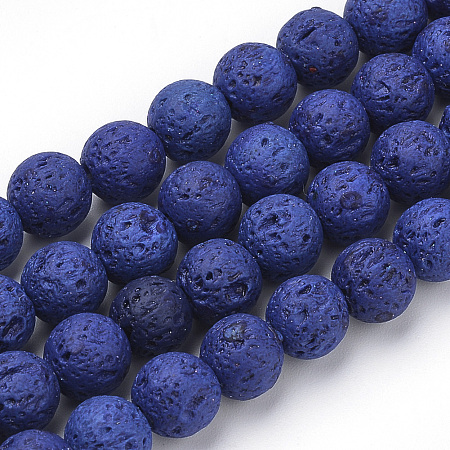 ARRICRAFT Synthetic Lava Rock Beads Strands, Dyed, Round, Blue, 10mm, Hole: 1mm, about 39pcs/strand, 14.96 inches(38cm)