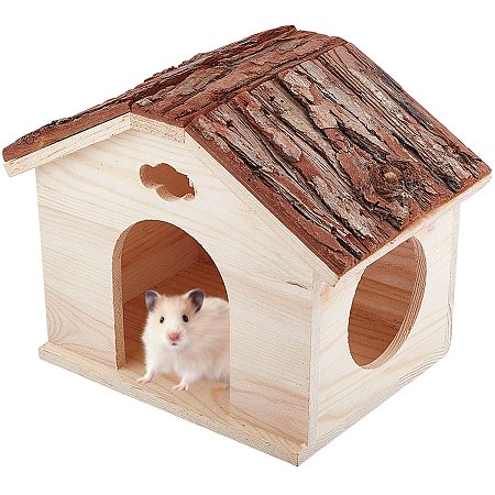AHANDMAKER Hamster Wooden House, Larger Size and Comfortable Wood House Hideout Cage Toy foeHamster Wooden Hideout for Hamster Chinchilla Cavy