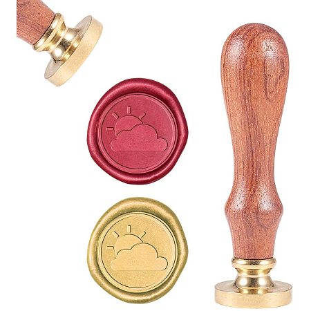 CRASPIRE Sun and Cloud Wax Seal Stamp, Wax Sealing Stamp Vintage Wax Seal Stamp Fancy Retro Wood Stamp Removable Brass Seal Wood Handle for Wedding Invitation Embellishment Bottle Decoration Gift Card