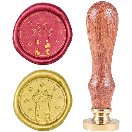 CRASPIRE Wax Seal Stamp Footprint Sealing Wax Stamp Retro Wooden Stamp Wax Seal 25mm Removable Brass Head Wooden Handle for Party Invitation Envelope Gift Packing