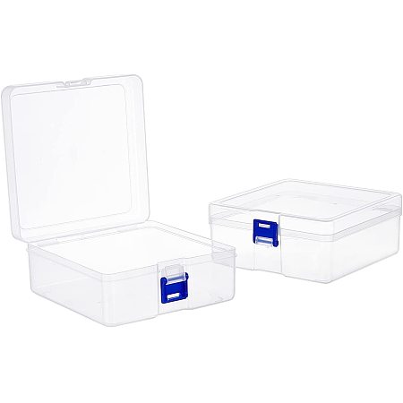 SUPERFINDINGS 2 Pack Clear Plastic Beads Storage Containers Boxes with Lids Square Plastic Organizer Storage Cases for Beads, Jewelry, Office Supplies, Craft Supplies, 5.8x5.8x2.5in