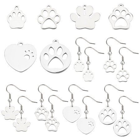 BENECREAT DIY Dog Paw Print Earring Making Kit, Metal Footprint Pendant Charm with Stainless Steel Charms, Jump Rings and Earring Hooks for Jewellery Making