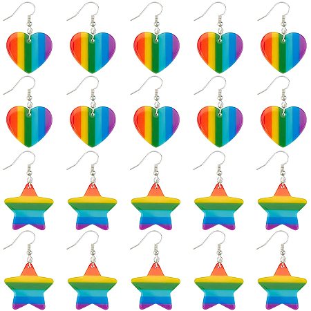 CHGCRAFT 20Pcs Rainbow Stripe Pendant Charms Earring Bracelet DIY Jewelry Making Rainbow Stripe Pendants Heart and Star Shape DIY Earring Making Kit for Girls Women Jewelry Making Supplies