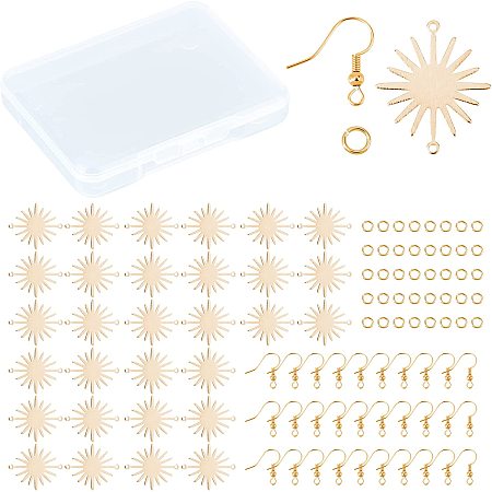 CREATCABIN 1 Box 15 Pairs Sun Connector Charms 18K Gold Plated Brass Links Galaxy Space Solar Shaped Pendants Hooks Jump Rings for Earring Making Kit DIY Beginners Women Findings
