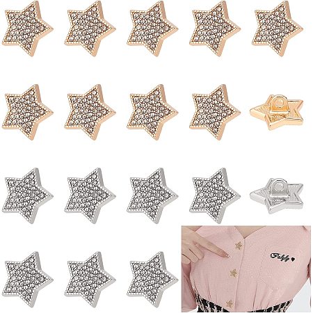 AHANDMAKER 20 Pcs Rhinestone Star Buttons, 2 Colors Crystal Glass Bead Button Sewing Shank Button Golden Decorative Button for Women Sweater Coat Uniform Clothing Jacket Jewelry Making Embellishments