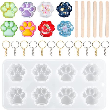 OLYCRAFT 19PCS Silicone Molds Cat Footprint Resin Molds Silicone Paw Print Casting Mould Resin Molds Tools Set Silicon Mold for Resin Epoxy Crafting Pendant Jewelry Making Keychain DIY