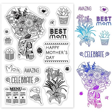 GLOBLELAND Bouquet Lily Clear Stamps Transparent Silicone Stamp Mother's Day for Card Making Decoration and DIY Scrapbooking