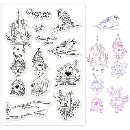 GLOBLELAND Bird House Silicone Clear Stamps Bird and Branches Transparent Stamp for Christmas Birthday Thanksgiving Cards Making DIY Scrapbooking Photo Album Decoration Paper Craft