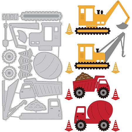 GLOBLELAND 4Styles Car Truck Toy Cut Dies Crane and Tanker Embossing Template Mould Cones and Wheels Die Cuts Construction Vehicle Cut die for Card Scrapbooking Card DIY Craft
