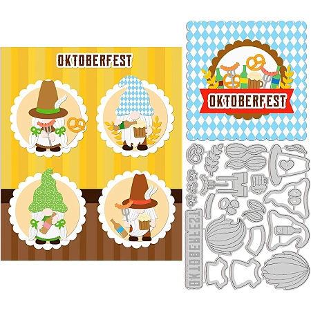 GLOBLELAND Oktoberfest Die Cuts Gnome Embossing Template and Cookies Carbon Steel Die Set for Scrapbooking Card DIY Craft
