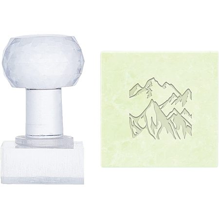 PandaHall Elite Mountains Acrylic Stamp Soap Embossing Stamp Soap Stamp with Handle Round Soap Chapter Imprint Stamp for Handmade Soap Cookie Clay Pottery Stamp Biscuits Gummier Making Projects