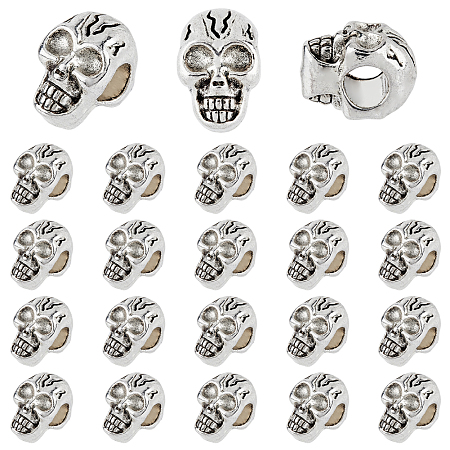 DICOSMETIC 50Pcs Skull Alloy European Beads, Large Hole Beads, Antique Silver, 12x8x9mm, Hole: 5mm