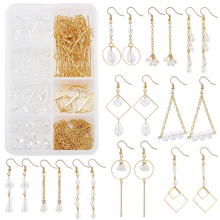 Honeyhandy SUNNYCLUE DIY Electroplate Glass Dangle Earring Making Kits, 88Pcs Round Glass Beads Strands and Alloy Pendants, Brass Earring Hooks & Jump Rings & Pin, Mixed Color, 204pcs/box