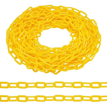 AHANDMAKER 32.8 Ft Plastic Safety Chain, 1.38 Inch Yellow Barrier Links, Barrier Chain, Security Chain Link, Link Fence Safety Barrier for Stopping Parking, Crowd Control, Line Up and Decoration