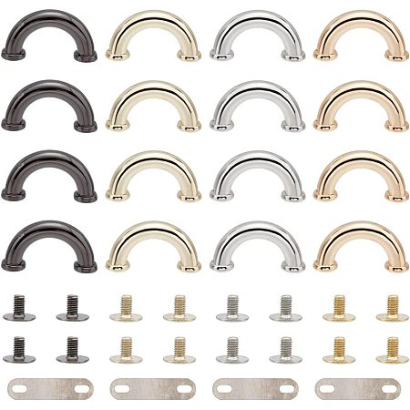 WADORN 16 Sets Metal D-Ring Purse Side Connector, 4 Colors Thicken Handbag Chain Connector Arch Bridge Buckles with Screw Purse Suspension Clasp Hardware for Leather Crafts Bag Making, 1.2×0.6×0.3Inch