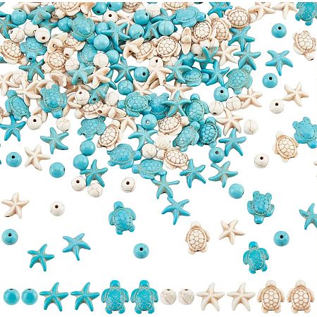 NBEADS About 176 Pcs 6 Styles Synthetic Turquoise Bead, Turtle Bead Charms Starfish Sea Stars Charms Gemstone Stone Spacer Beads for Jewelry Making DIY Bracelet Necklace
