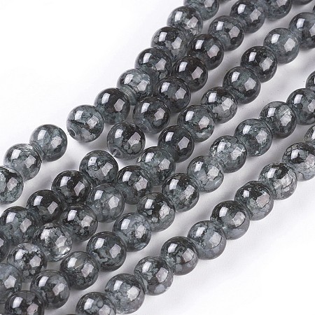 Honeyhandy Spray Painted Glass Beads Strands, Round, Black, 6~6.5mm, Hole: 1mm, about 137pcs/strand, 31.8 inch(81cm)