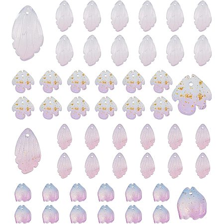 SUNNYCLUE 1 Box 80Pcs 4 Styles Flower Petal Charms Glass Petaline Flower Pendants with Glitter Powder Jewelry Charm Accessory for Women Beginners DIY Earring Bracelet Jewellery Making