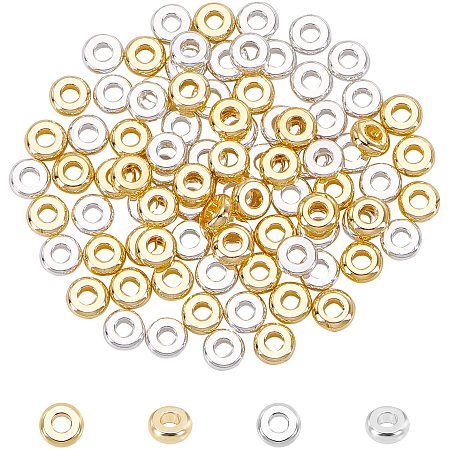 CHGCRAFT 120Pcs 2 Colors Brass Flat Round Spacer Beads Tiny Brass Coin Disc Loose Beads for Bracelet Pendants Necklace Charm Jewelry Crafts Making 5mm